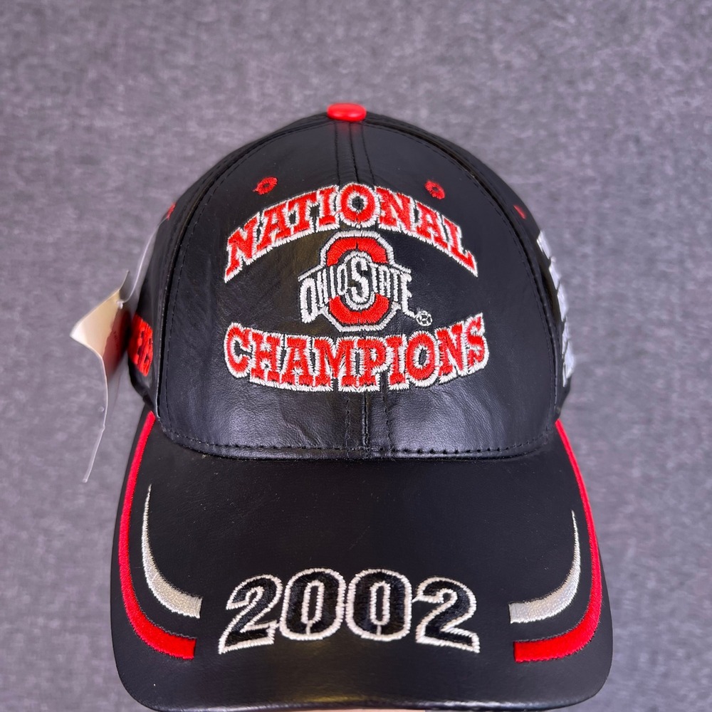 Ohio State Buckeyes Hat Mens OSFA Black Leather 2002 Champions Vintage Y2K NEW